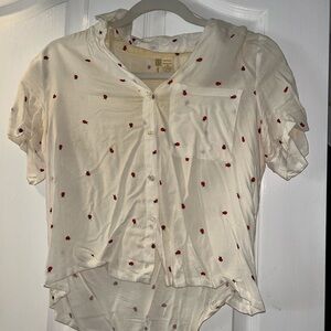 Cream Blouse with Red Ladybug Dots